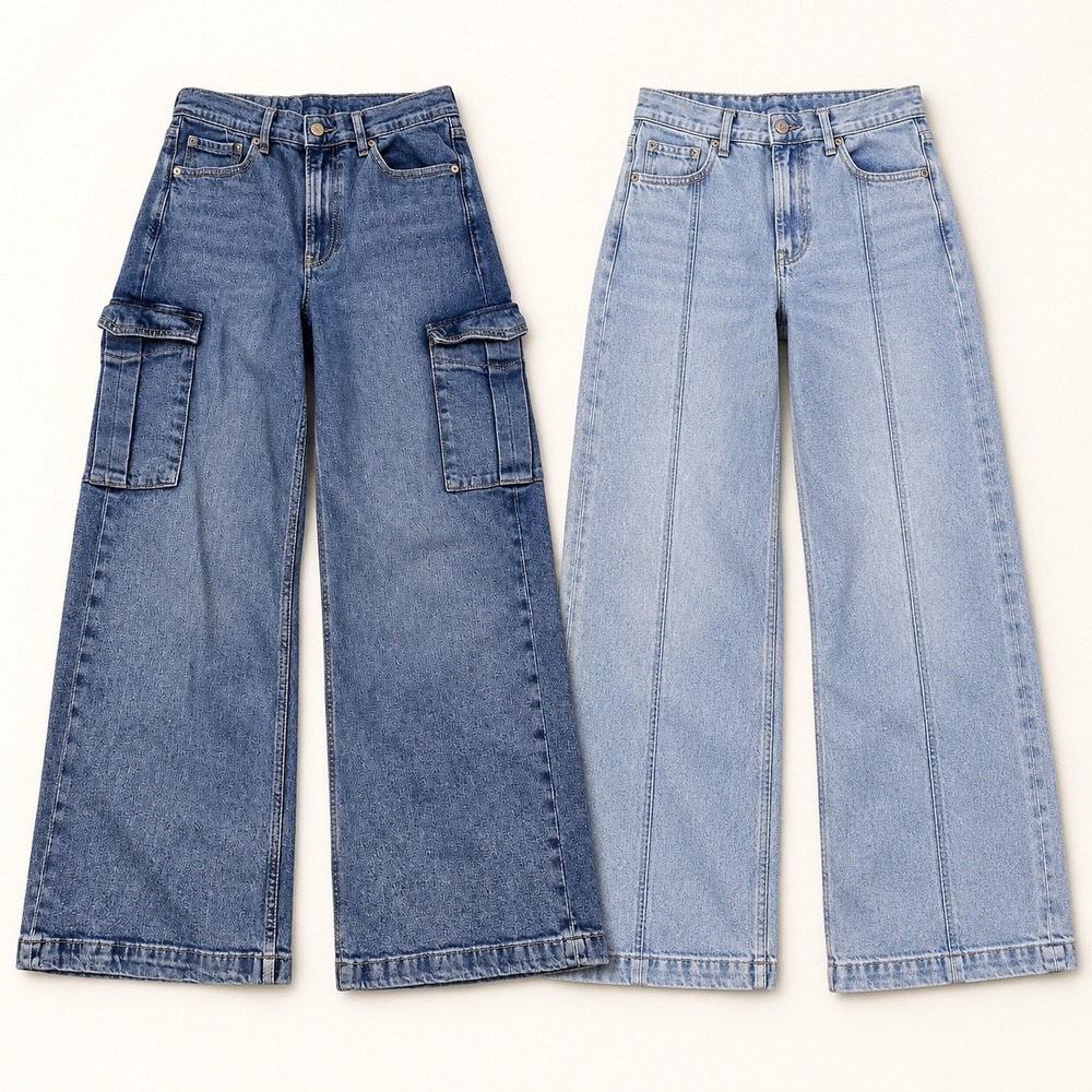 2 Gap High Rise Stride Wide-Leg Jeans 29/8P Cargo & Light Wash Petite